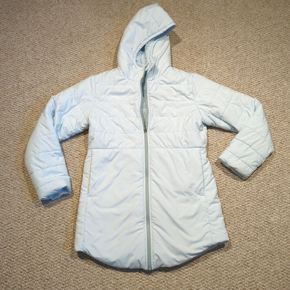 The North Face Mossbud Jacket Parka Reversible Girls XL 18 Light Blue Hooded